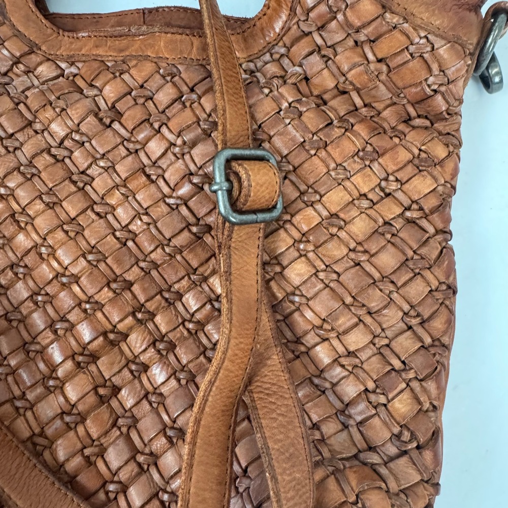 Vilenca Holland Woven Leather Crossbody Bag Cognac Brown Top Handle Tote - Picture 13 of 16